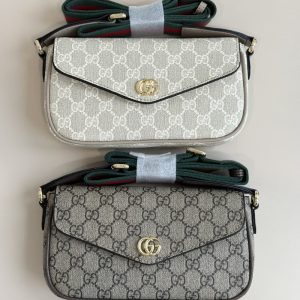 GUCCI High Quality Women Flap Envelope Bag Clutch Bag Shoulder Bag Embroidered Letters Double G on Front 13*22*4CM LB359