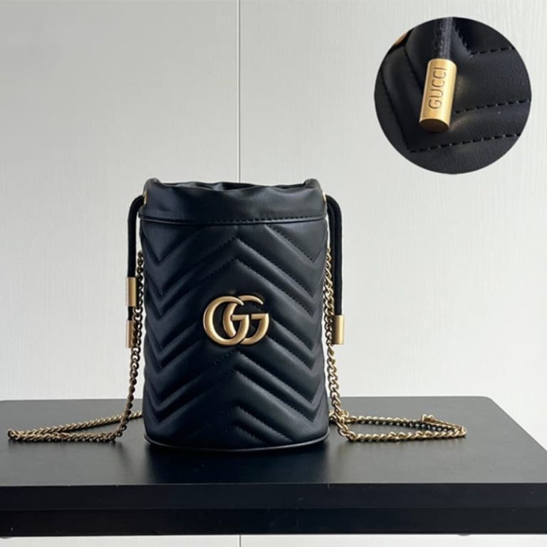 GUCCI High Quality Women Mini Bucket Bag Shoulder bag with classic double G hardware on front-10