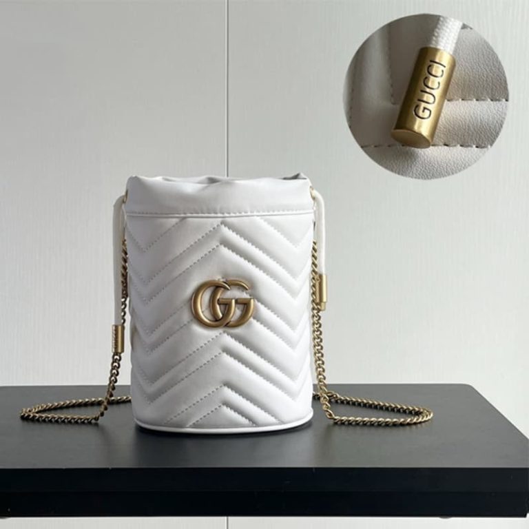 GUCCI High Quality Women Mini Bucket Bag Shoulder bag with classic double G hardware on front-4