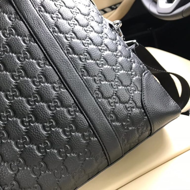 GUCCI High Quality men black shoulder handbag letter embossed indentation-4
