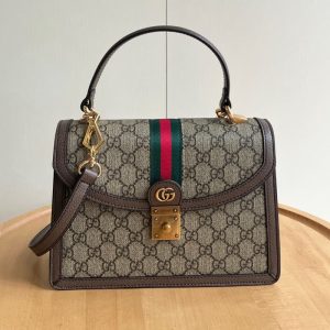 GUCCI High-quality Women Square Vintage Tote Bag Surface monogram embroidery Double G decoration on the front 25*17.5*7CM LB363