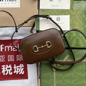 GUCCI best quality Women small shoulder bag Gold tone hardware Cotton and linen blend lining Horsebit buckle 20*13*6CM LB447