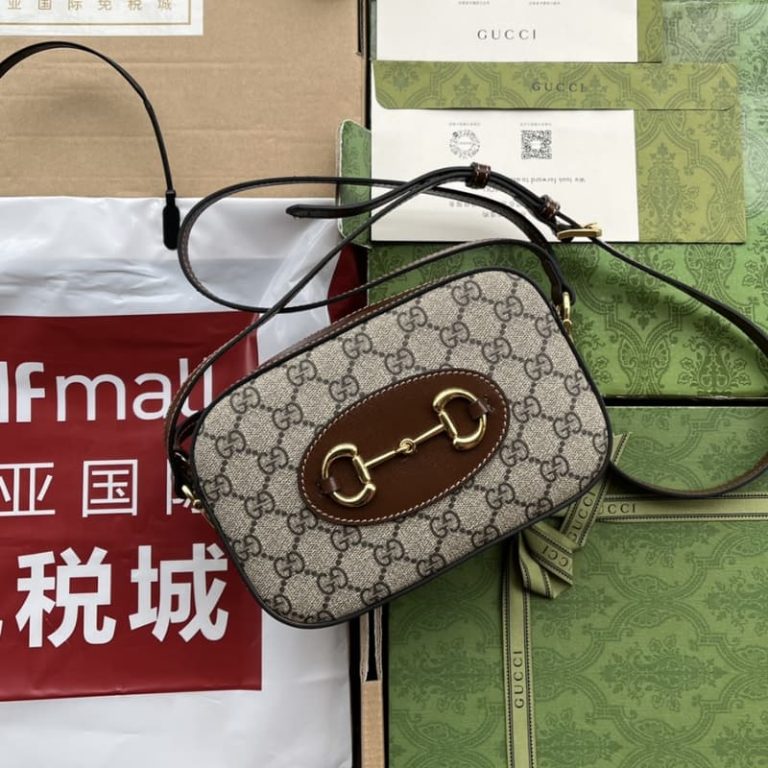 GUCCI best quality Women small shoulder bag Gold tone hardware Cotton and linen blend lining Horsebit buckle-7