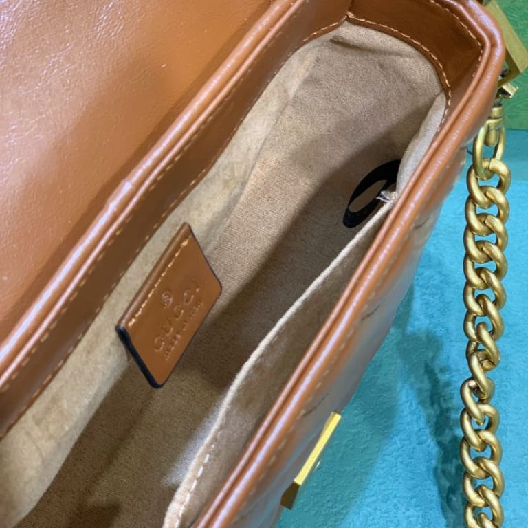 GUCCI high quality women handbag shoulder bag Flap design Front decorated with double G logo-11
