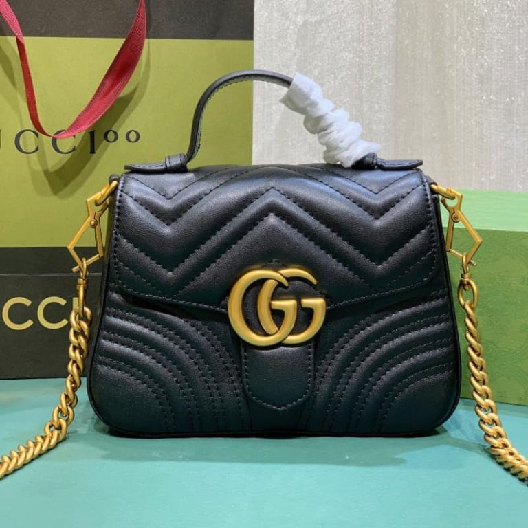 GUCCI high quality women handbag shoulder bag Flap design Front decorated with double G logo-3