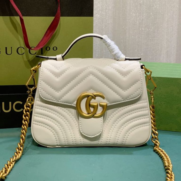GUCCI high quality women handbag shoulder bag Flap design Front decorated with double G logo-5