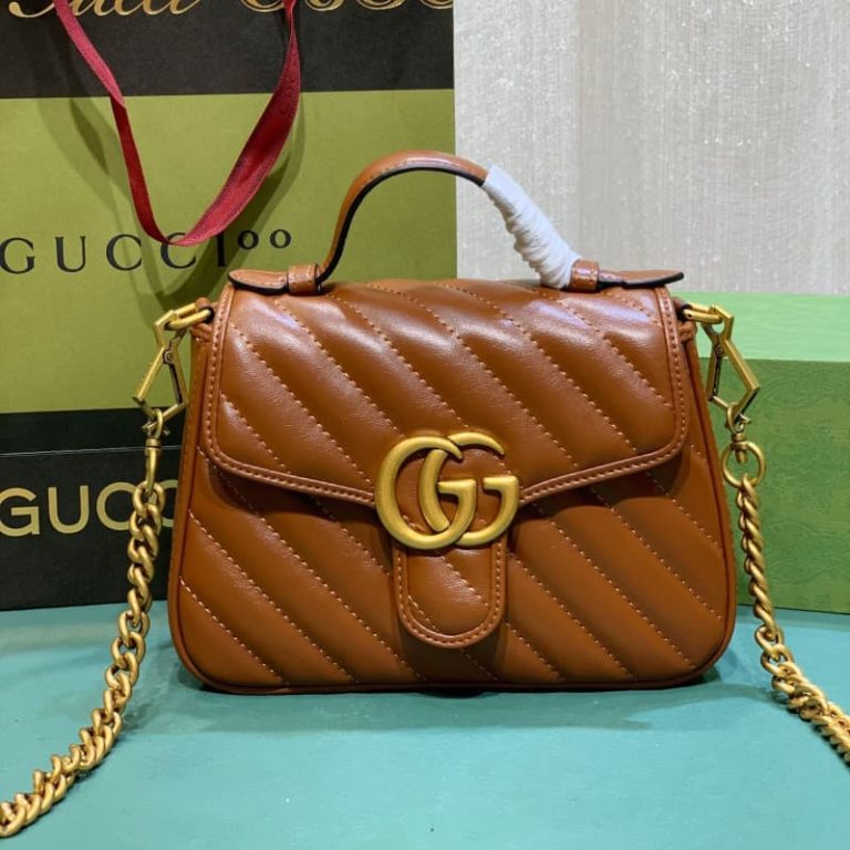 GUCCI high quality women handbag shoulder bag Flap design Front decorated with double G logo-7