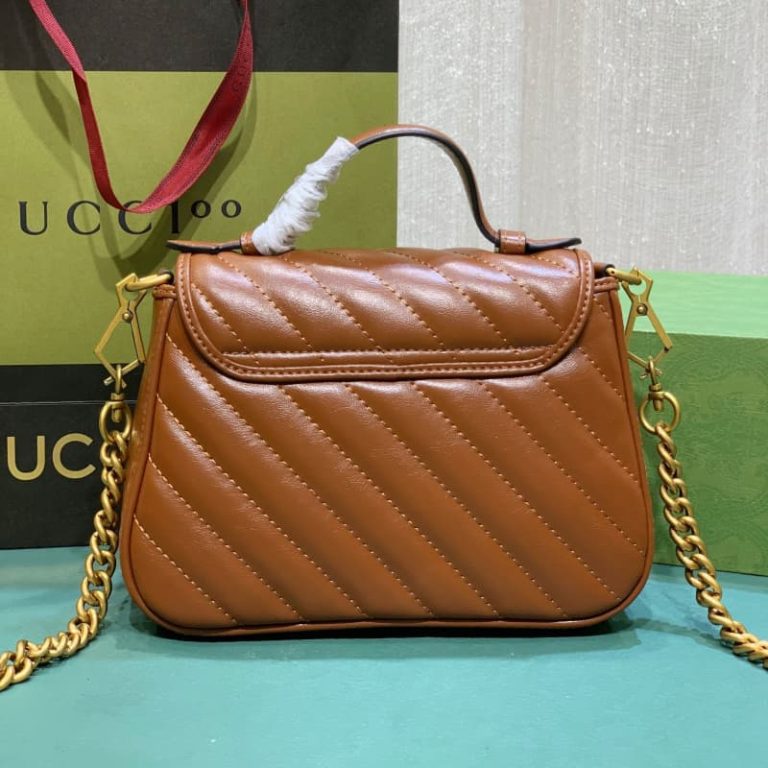 GUCCI high quality women handbag shoulder bag Flap design Front decorated with double G logo-8