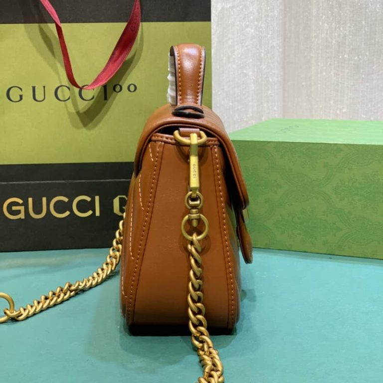 GUCCI high quality women handbag shoulder bag Flap design Front decorated with double G logo-9