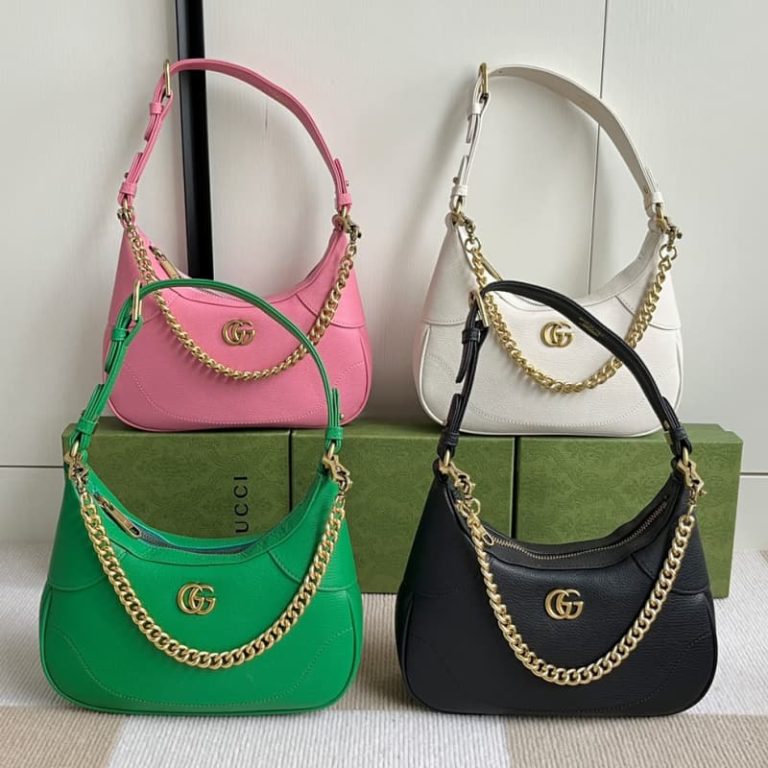 GUCCI high quality women new black crescent bag shoulder or handheld front with double G decoration-1