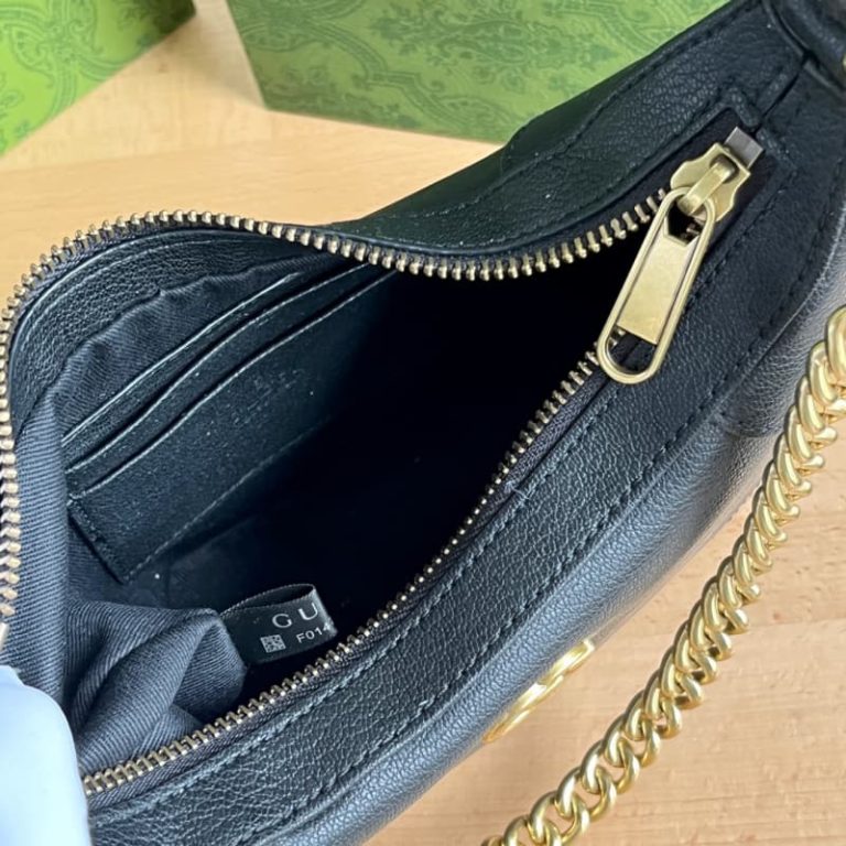 GUCCI high quality women new black crescent bag shoulder or handheld front with double G decoration-11