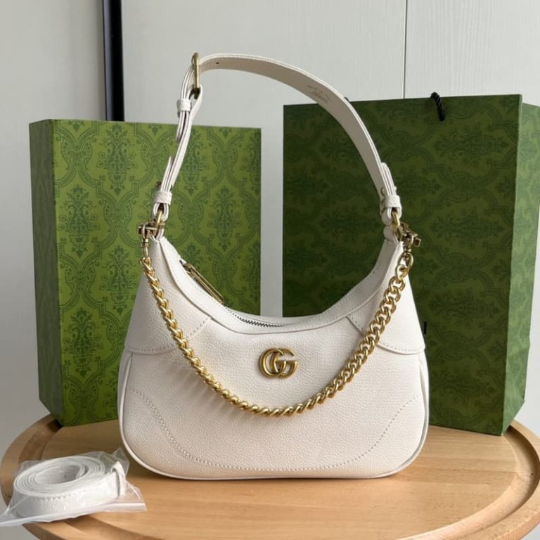 GUCCI high quality women new black crescent bag shoulder or handheld front with double G decoration-2