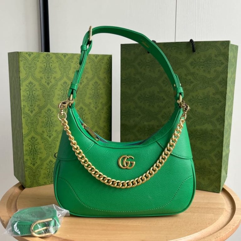 GUCCI high quality women new black crescent bag shoulder or handheld front with double G decoration-4