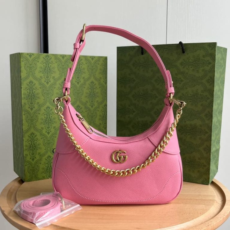 GUCCI high quality women new black crescent bag shoulder or handheld front with double G decoration-6