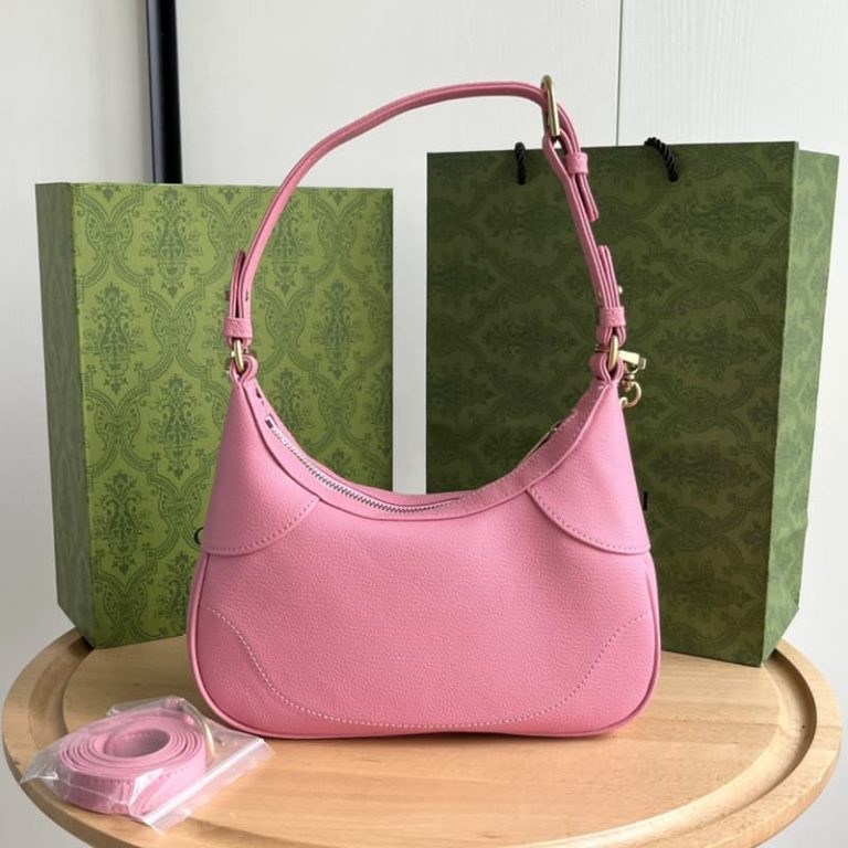 GUCCI high quality women new black crescent bag shoulder or handheld front with double G decoration-7