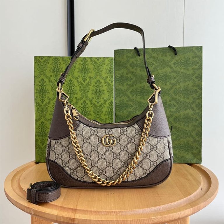 GUCCI high quality women new brown crescent bag shoulder or handheld surface letter embroidery front decorated with double G decoration-1