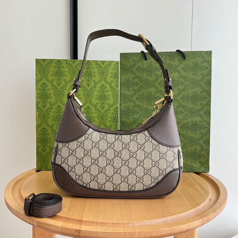 GUCCI high quality women new brown crescent bag shoulder or handheld surface letter embroidery front decorated with double G decoration-2