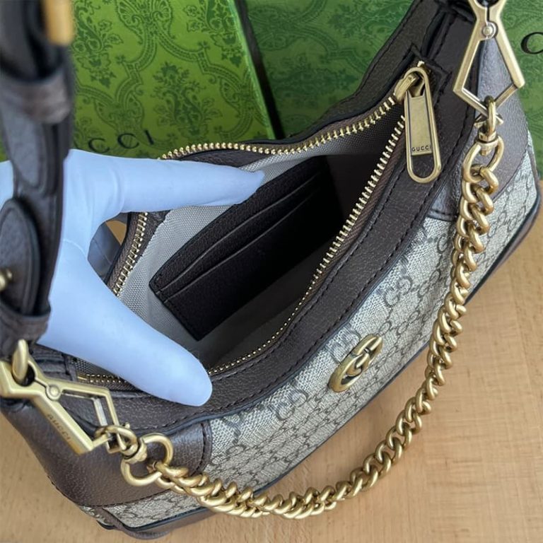 GUCCI high quality women new brown crescent bag shoulder or handheld surface letter embroidery front decorated with double G decoration-5