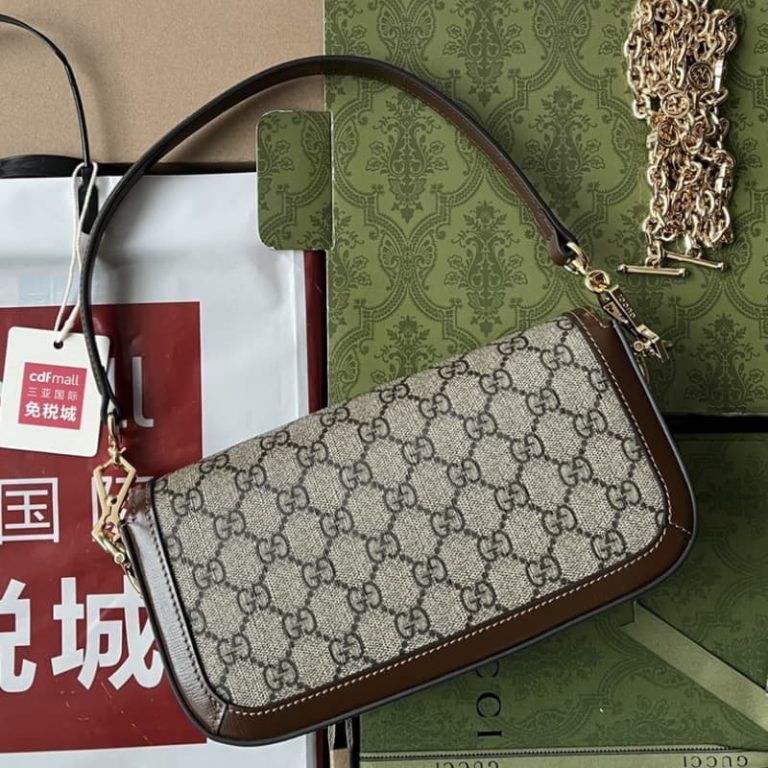 GUCCI high quality women shoulder bag handbag with flap design and gold color accessories on the front-2
