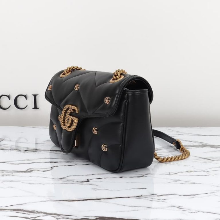 GUCCI women mini handbag shoulder bag Flap closure design plus surface double G logo decoration-5