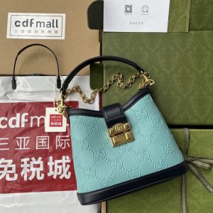 Gucci best quality GG Embossed Small Padlock Bucket Bag 25x21x9cm LB462