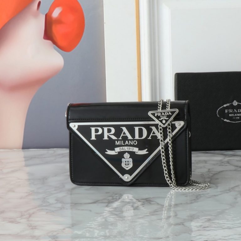 Prada Spazzolato Triangle Logo Chain Bag-8