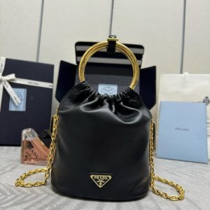 Prada high quality Black Nappa Leather Mini Bucket Bag 15x19x8cm LB468