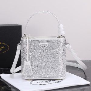 High quality Prada crystal bucket bag Women shoulder bag Crystal decoration Front iconic logo pattern 16*21*10CM LB507（1）
