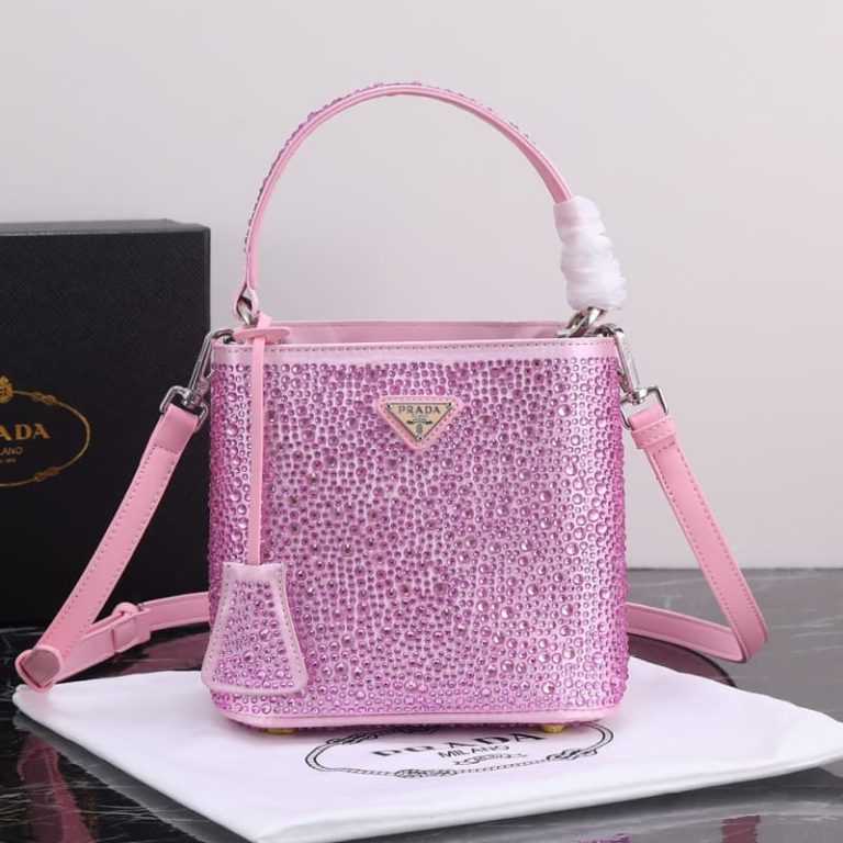 High quality Prada crystal bucket bag Women shoulder bag Crystal decoration Front iconic logo pattern-3