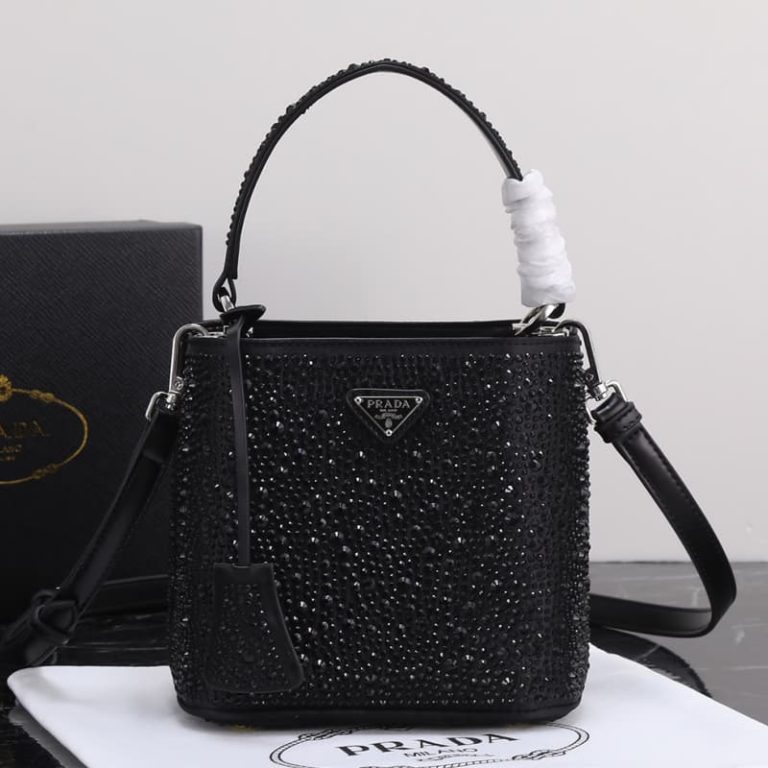 High quality Prada crystal bucket bag Women shoulder bag Crystal decoration Front iconic logo pattern-3
