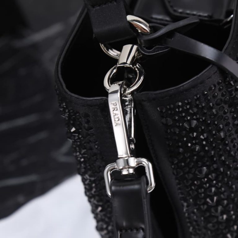 High quality Prada crystal bucket bag Women shoulder bag Crystal decoration Front iconic logo pattern-7