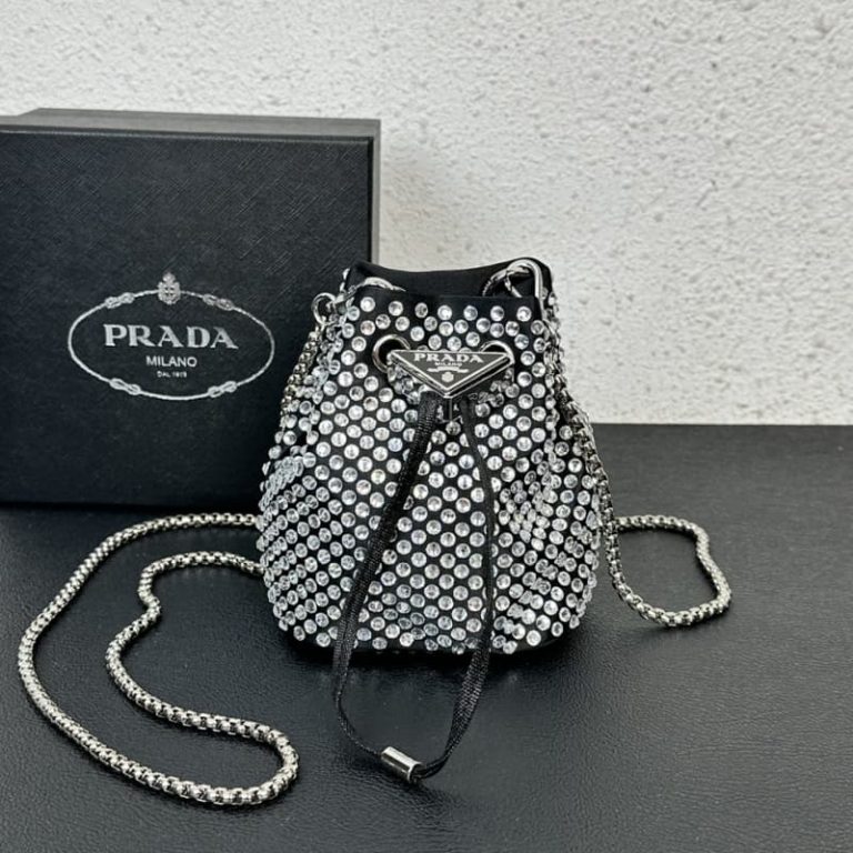 High quality Prada mini bucket bag women shoulder bag full of diamonds decoration-1