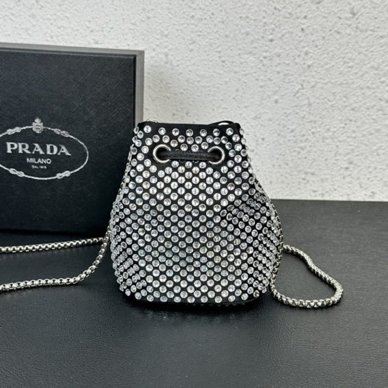 High quality Prada mini bucket bag women shoulder bag full of diamonds decoration-2