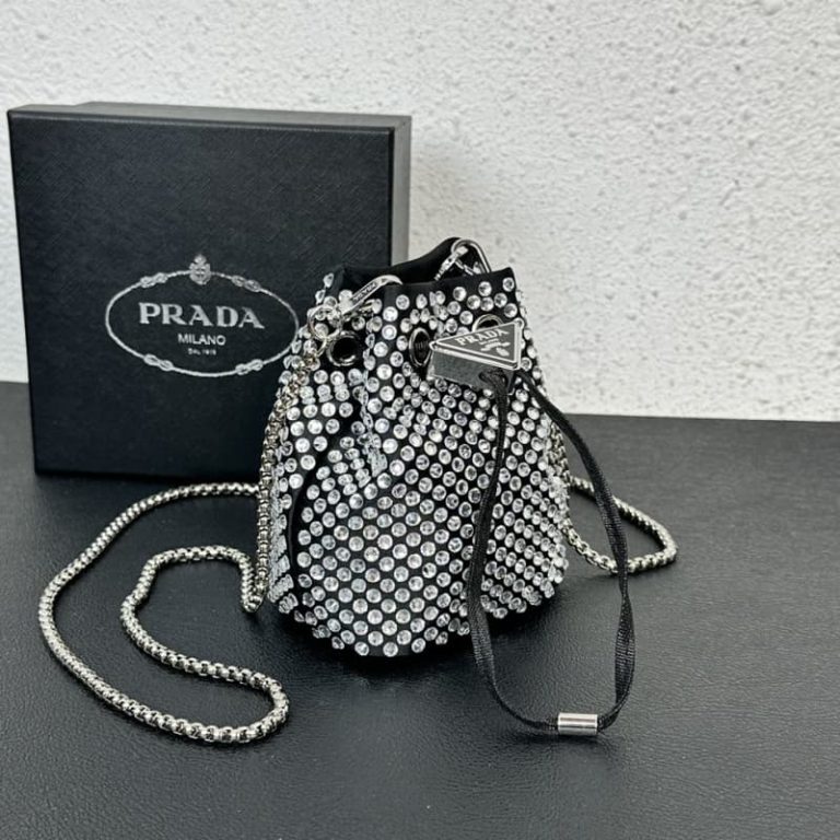 High quality Prada mini bucket bag women shoulder bag full of diamonds decoration-3