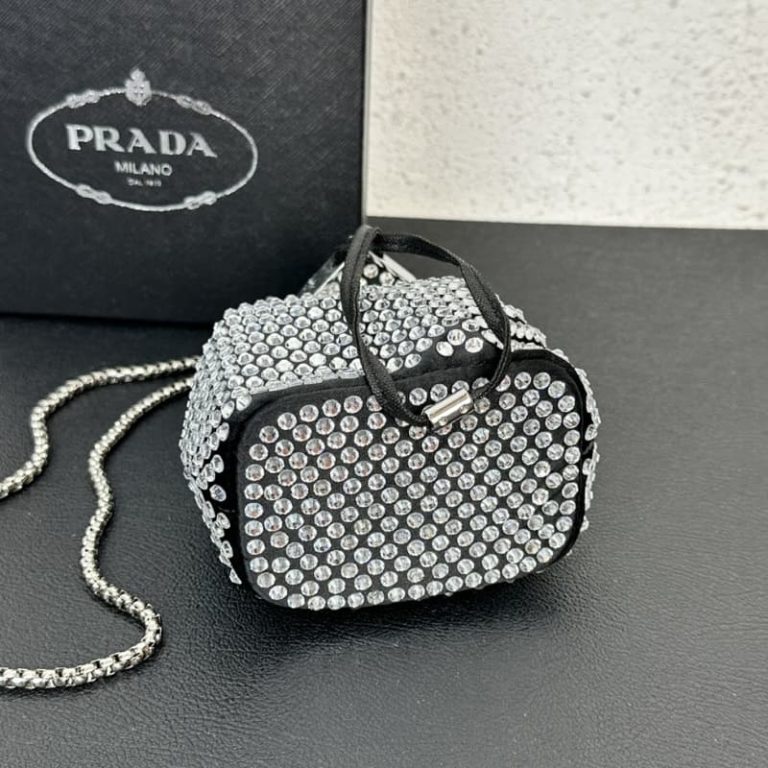 High quality Prada mini bucket bag women shoulder bag full of diamonds decoration-4
