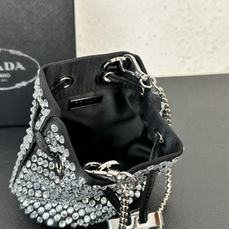 High quality Prada mini bucket bag women shoulder bag full of diamonds decoration-5