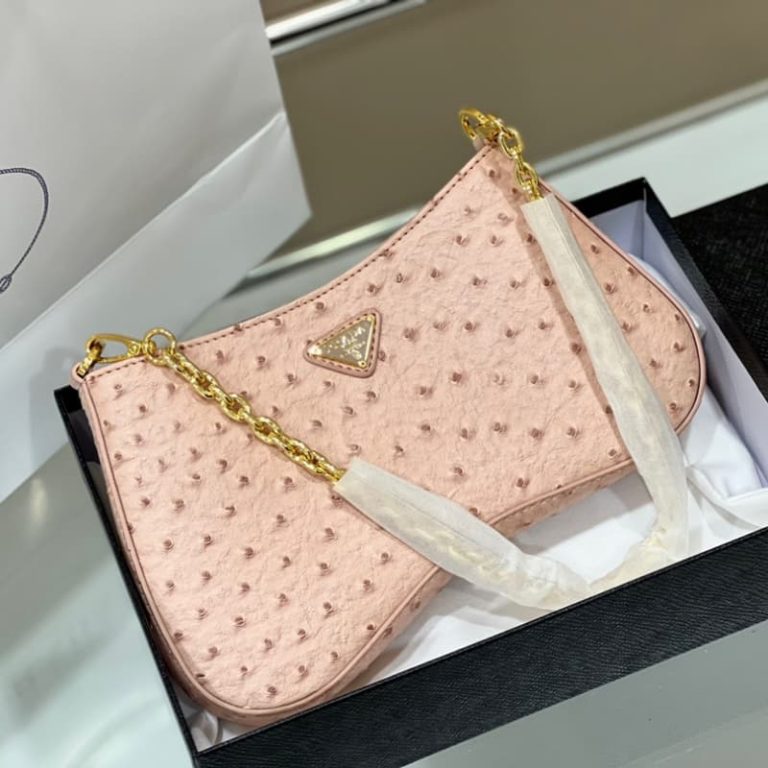 High quality Prada ostrich pattern armpit bag women shoulder bag crossbody bag front iconic logo pattern-3