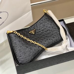 High quality Prada ostrich pattern armpit bag women shoulder bag crossbody bag front iconic logo pattern 26*15CM LB509