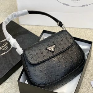 High quality Prada ostrich pattern retro armpit bag women small handbag front iconic logo pattern 18CM LB511