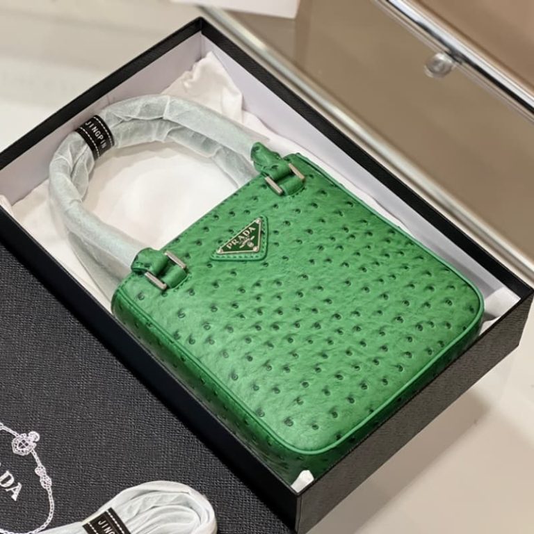 High quality Prada ostrich pattern women small handbag shoulder bag front iconic logo pattern-1