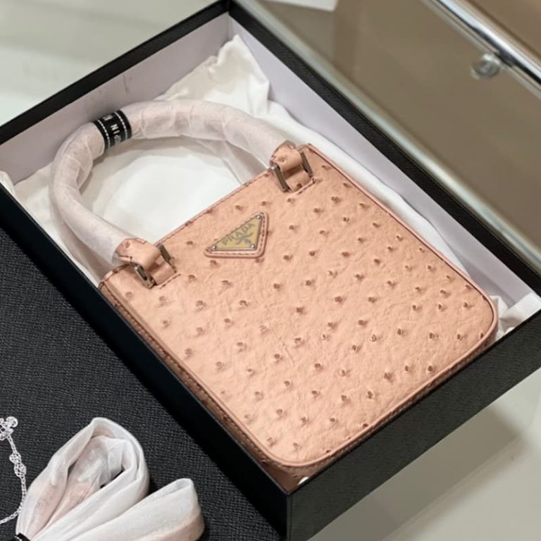 High quality Prada ostrich pattern women small handbag shoulder bag front iconic logo pattern-3