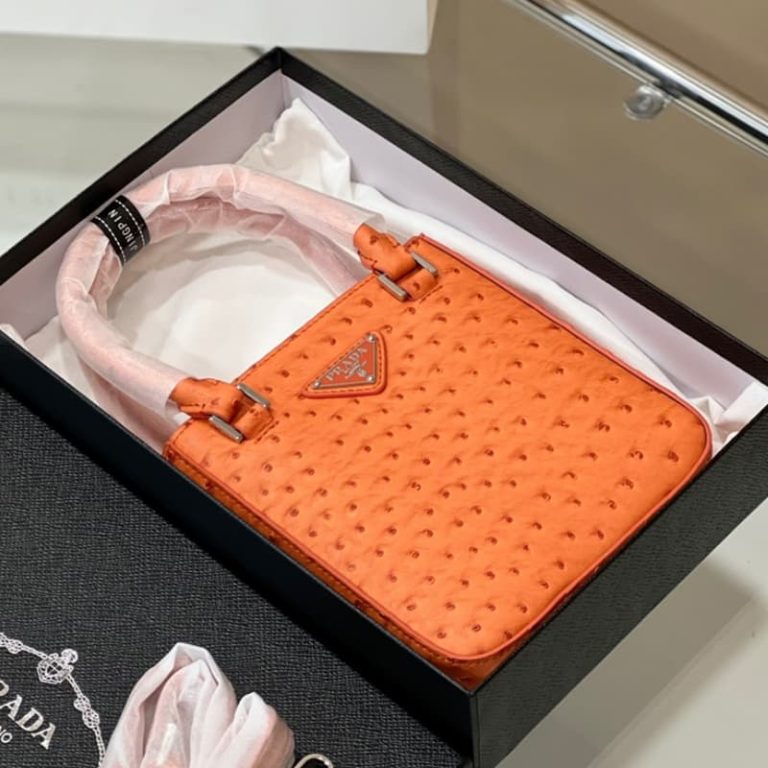 High quality Prada ostrich pattern women small handbag shoulder bag front iconic logo pattern-4
