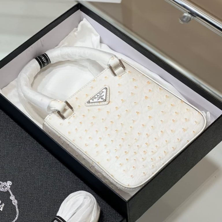 High quality Prada ostrich pattern women small handbag shoulder bag front iconic logo pattern-5