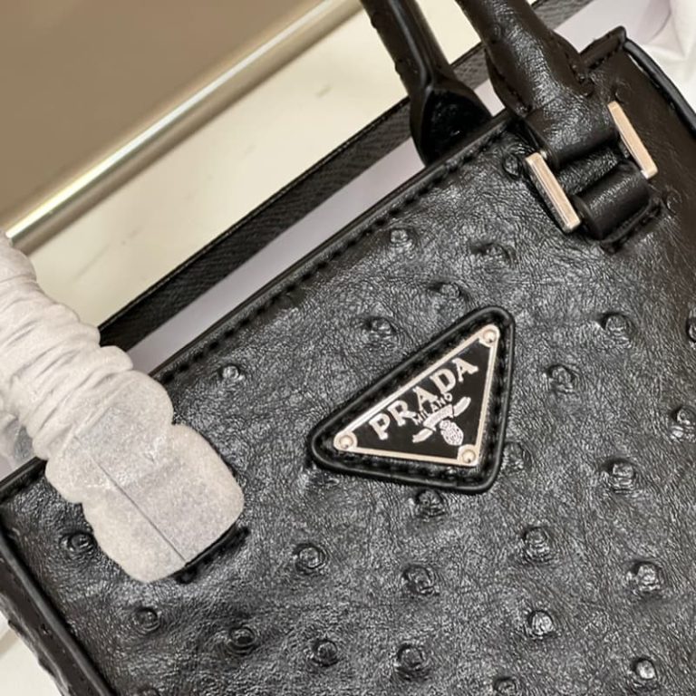 High quality Prada ostrich pattern women small handbag shoulder bag front iconic logo pattern-7