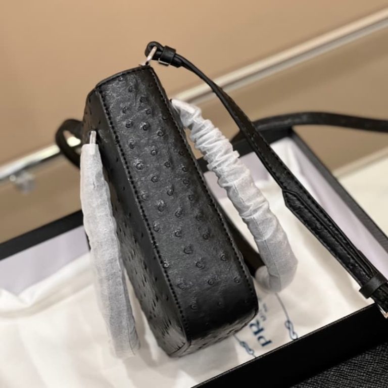 High quality Prada ostrich pattern women small handbag shoulder bag front iconic logo pattern-8