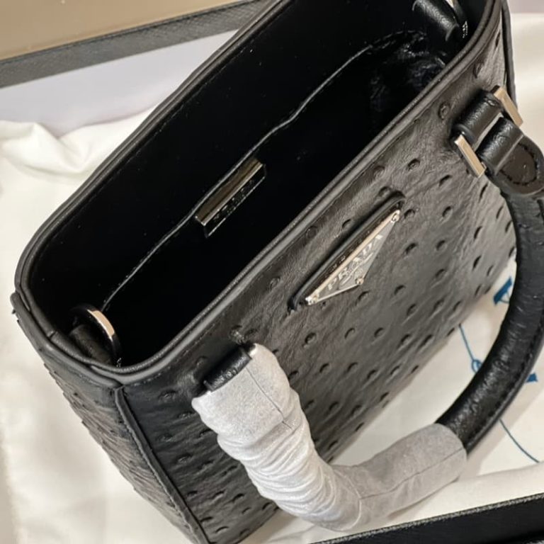 High quality Prada ostrich pattern women small handbag shoulder bag front iconic logo pattern-9