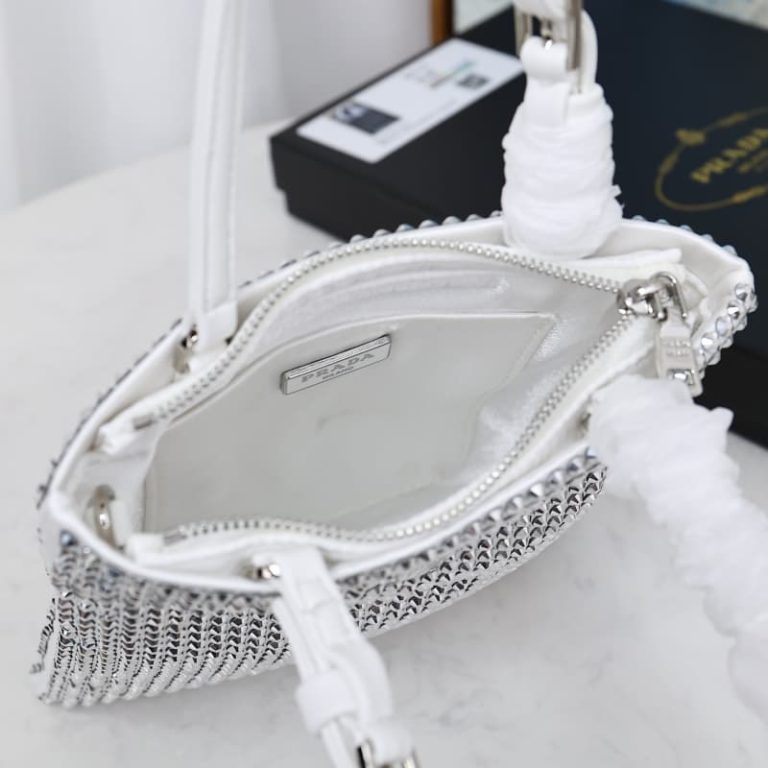 High quality Prada sparkling diamond bag Women rhinestone handbag chain bag Front iconic logo pattern-10