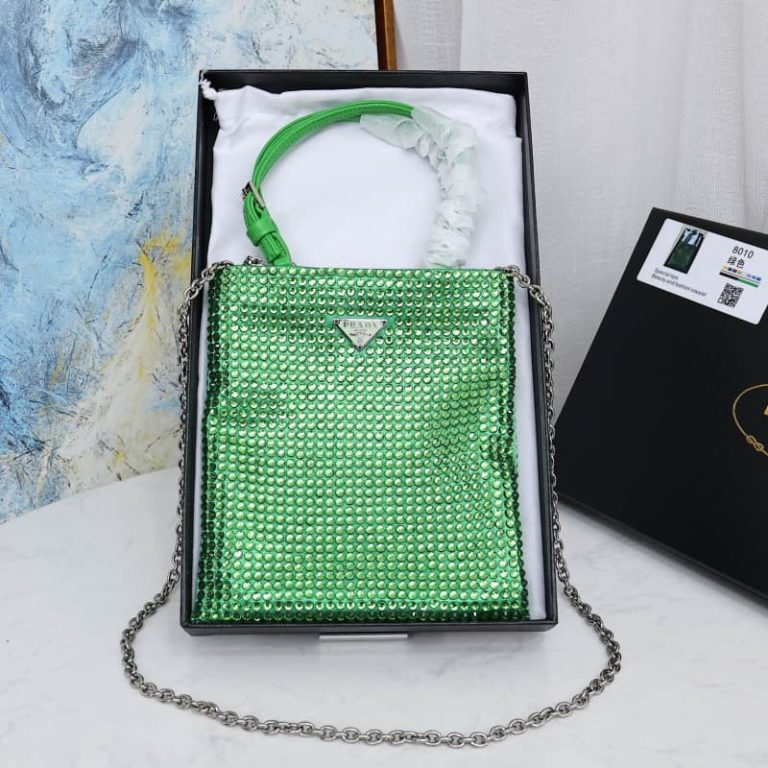 High quality Prada sparkling diamond bag Women rhinestone handbag chain bag Front iconic logo pattern-3