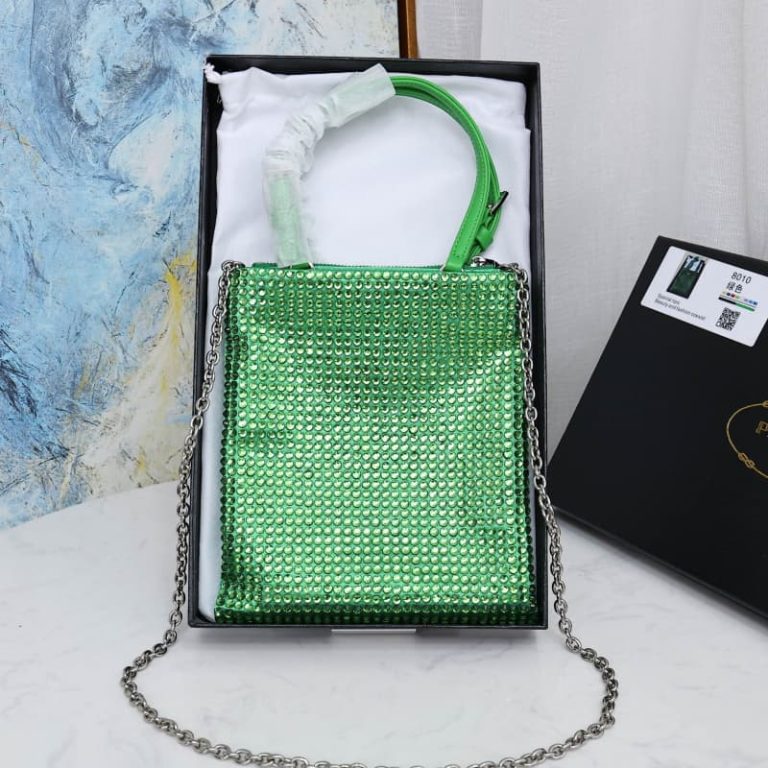 High quality Prada sparkling diamond bag Women rhinestone handbag chain bag Front iconic logo pattern-4