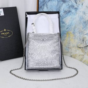 High quality Prada sparkling diamond bag Women rhinestone handbag chain bag Front iconic logo pattern 18*20CM LB514